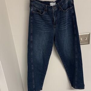 Crown & Ivy: Relaxed Straight Dark Blue Jeans with fun seam details.